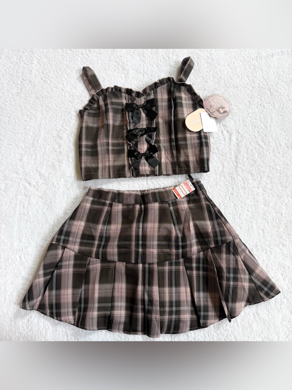 NEW Jirai Kei Ryosan Lolita Bow Lace Japan Idol black Setup Kawaii Plaid Pink